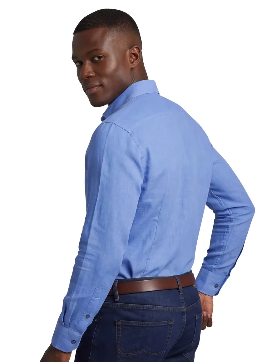 Ledub overhemd modern fit linnen blauw