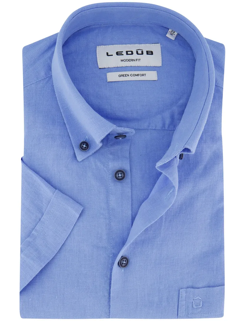 Ledub overhemd blauw modern fit linnen
