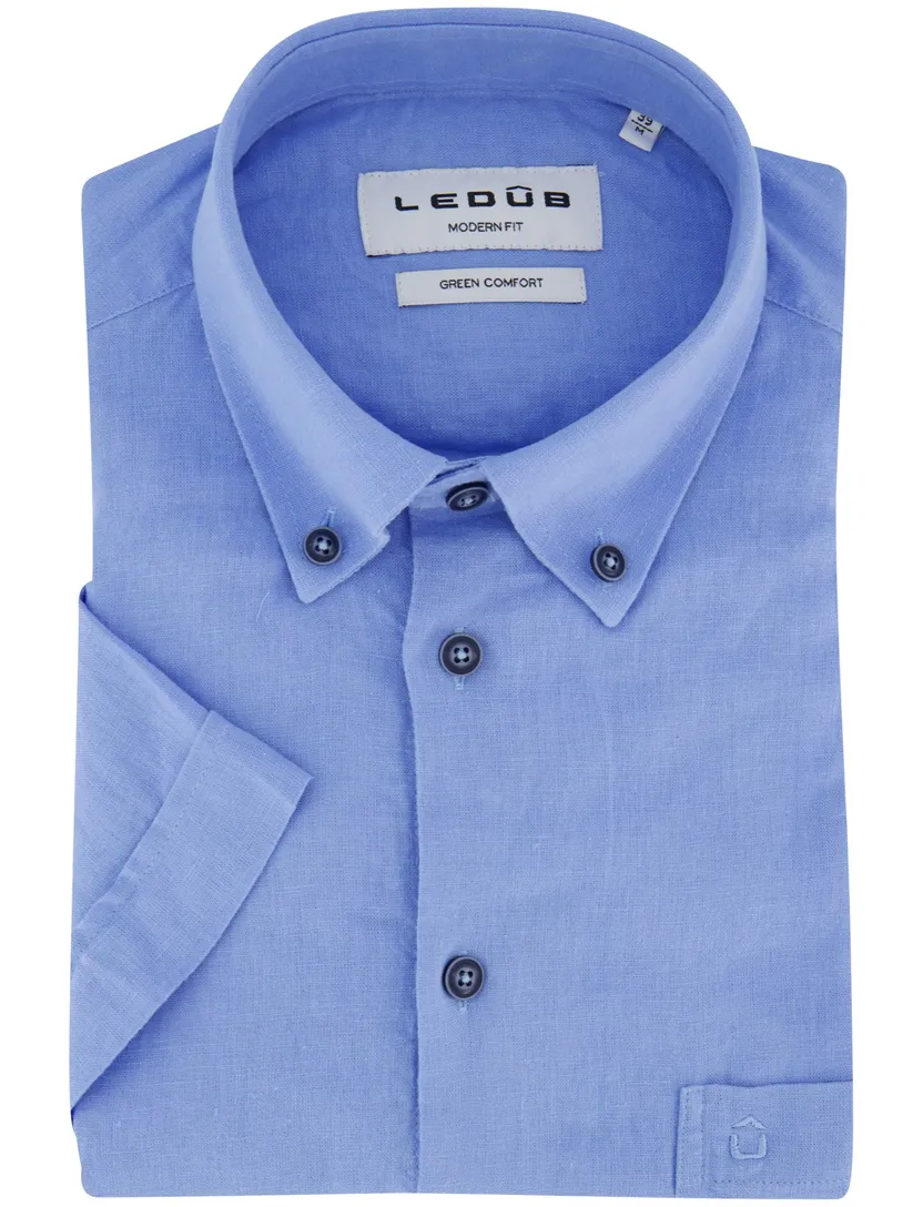 Ledub overhemd blauw modern fit linnen