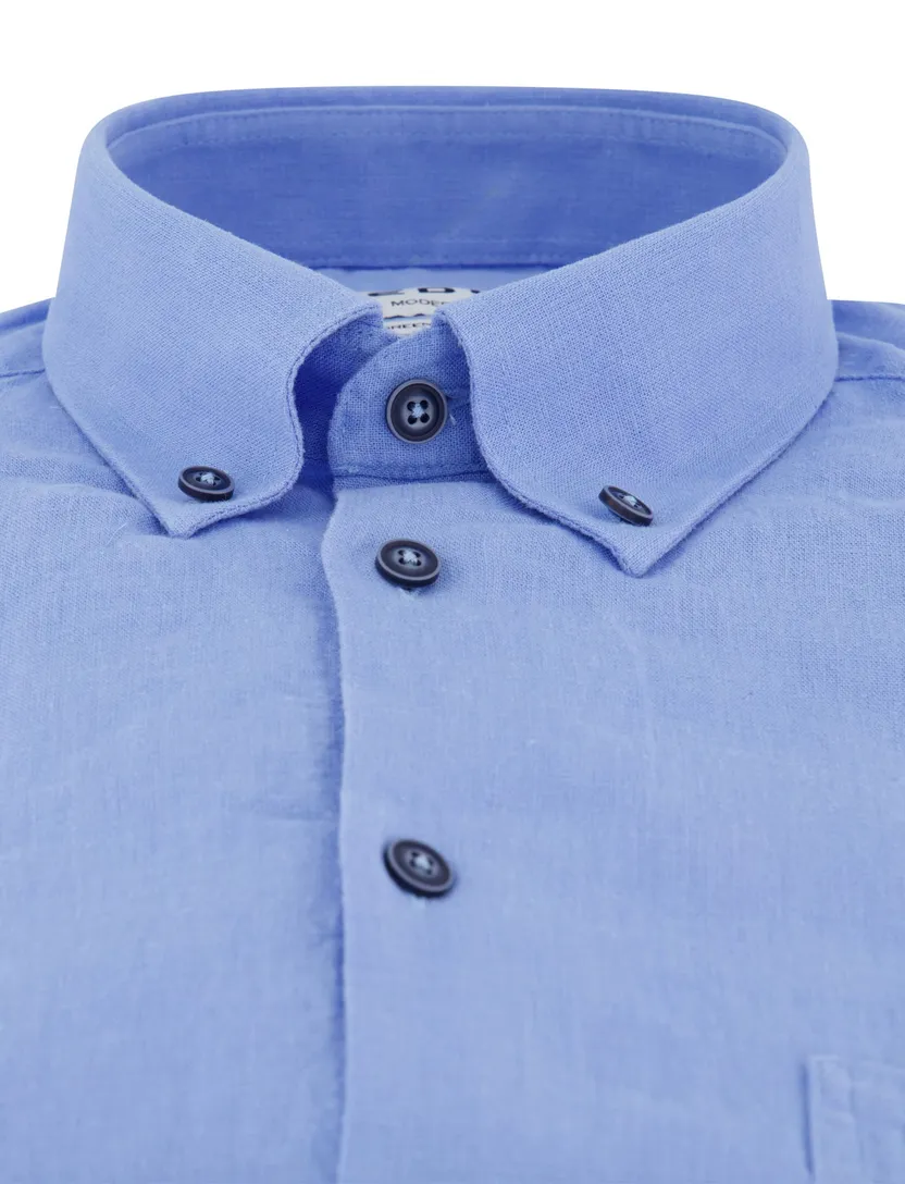 Ledub overhemd blauw modern fit linnen