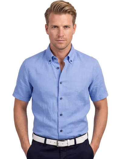 Ledub Ledub overhemd blauw modern fit linnen