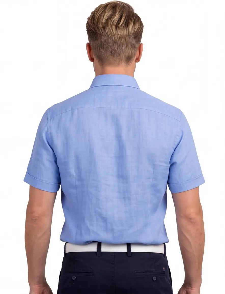 Ledub overhemd blauw effen linnen