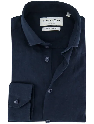 Ledub Ledub Modern Fit overhemd mouwlengte 7 donkerblauw
