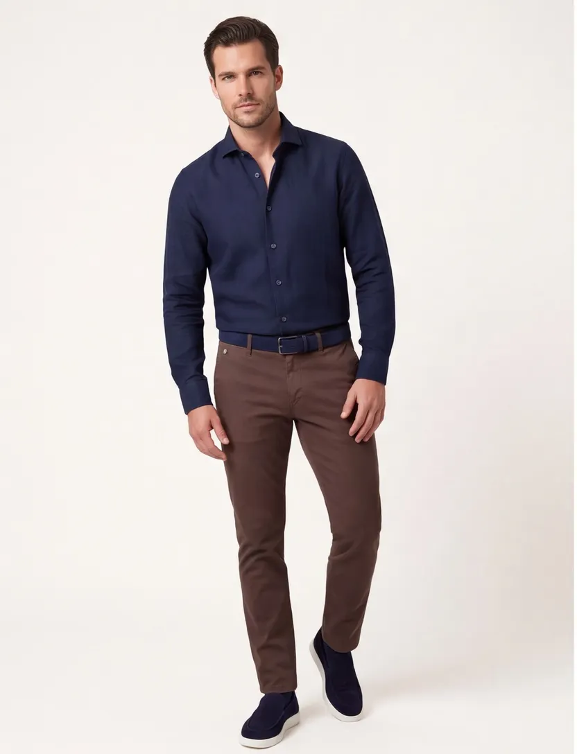 overhemd mouwlengte 7 Ledub Modern Fit donkerblauw