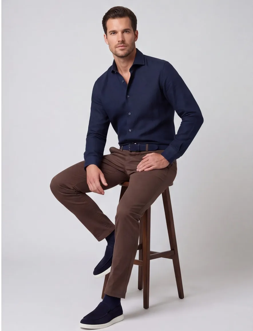 overhemd mouwlengte 7 donkerblauw Ledub Modern Fit