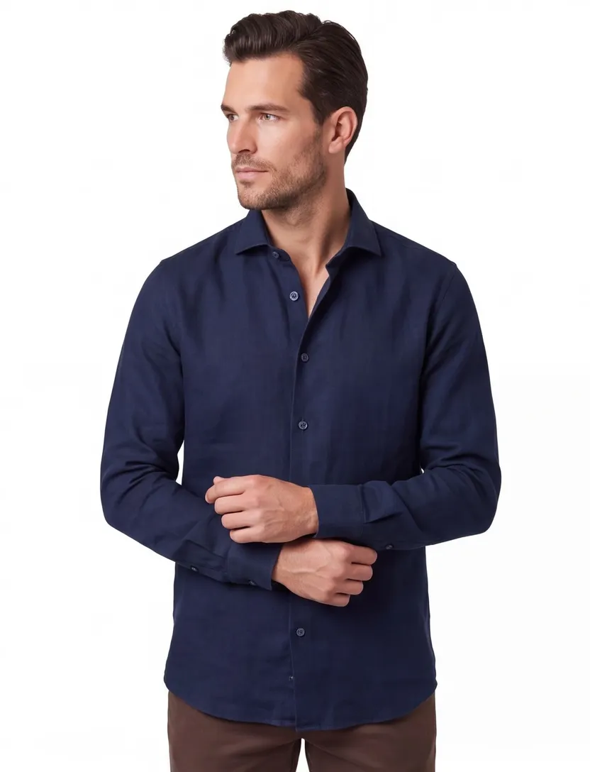 overhemd mouwlengte 7 Ledub Modern Fit donkerblauw