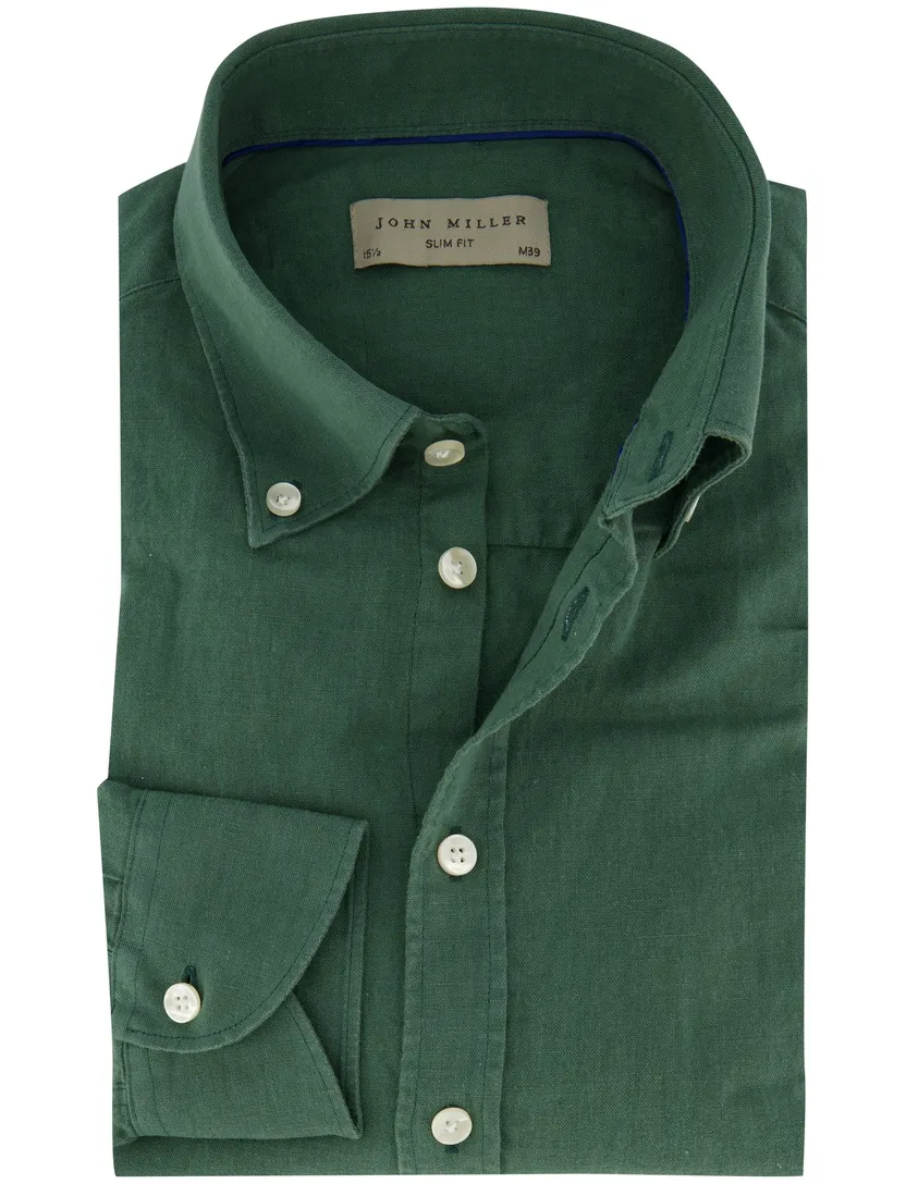 Groen linnen John Miller Slim Fit overhemd