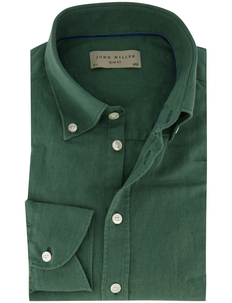 John Miller overhemd slim fit groen katoen