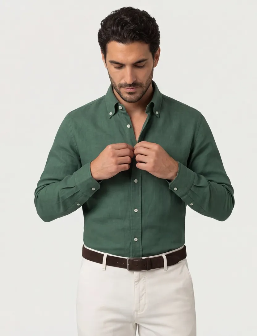 Groen linnen John Miller Slim Fit overhemd