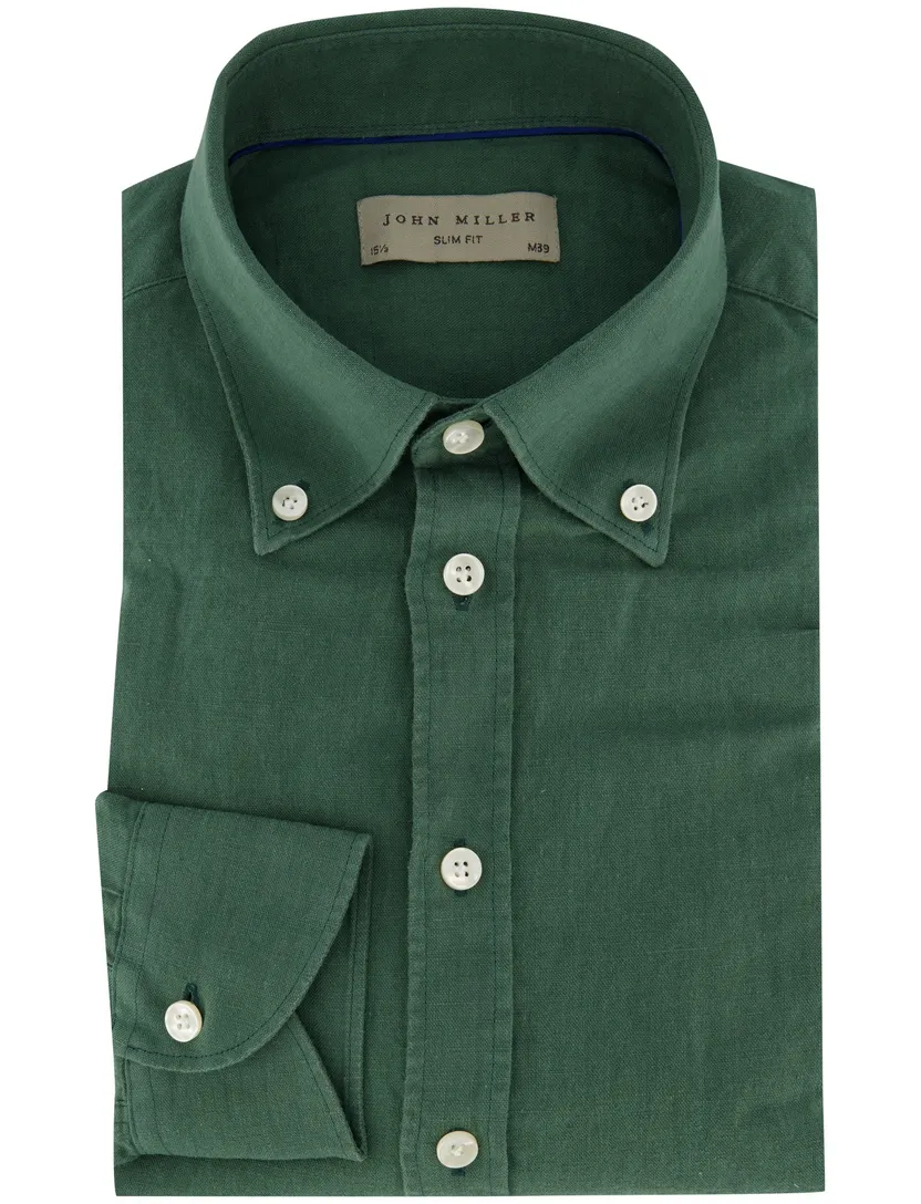 Groen linnen John Miller Slim Fit overhemd