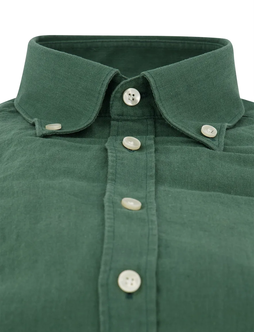 Overhemd John Miller Slim Fit groen linnen
