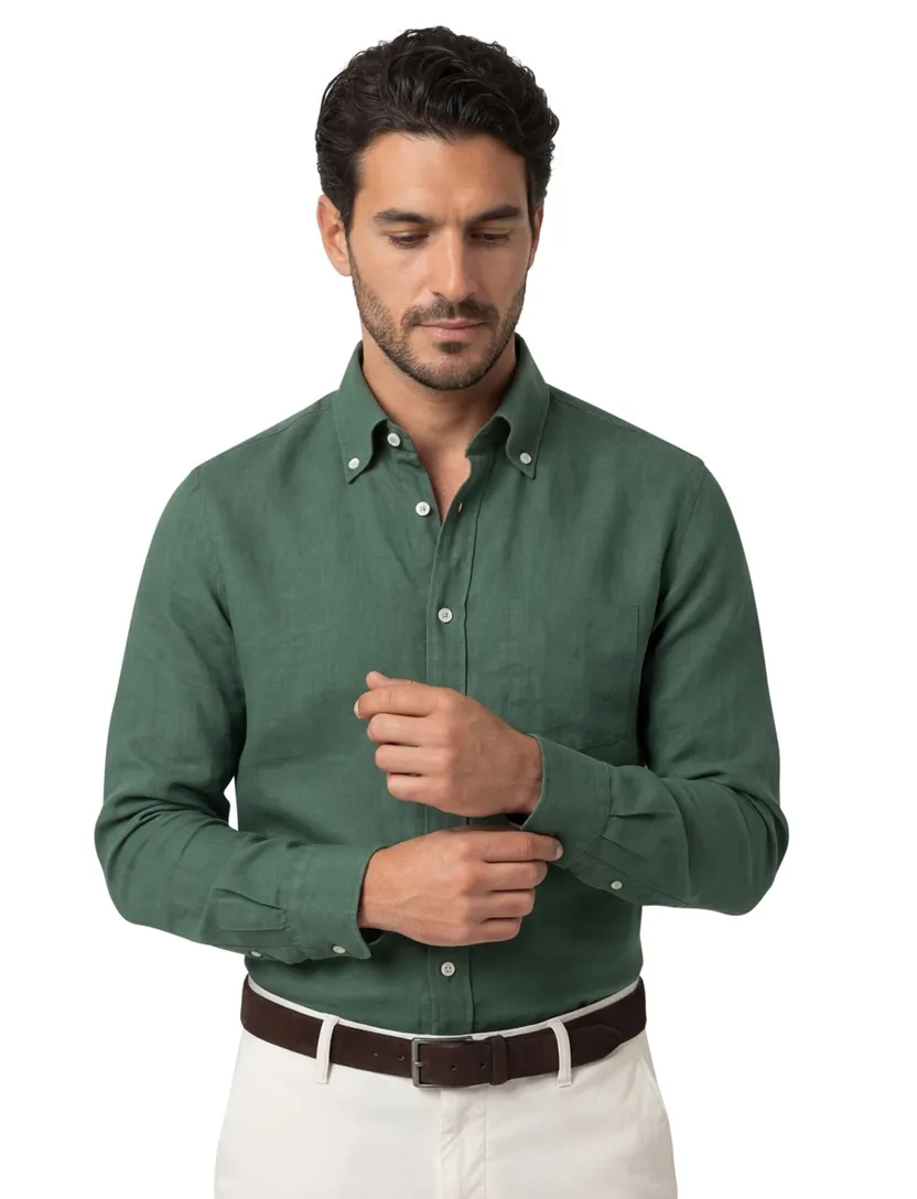 Groen linnen John Miller Slim Fit overhemd