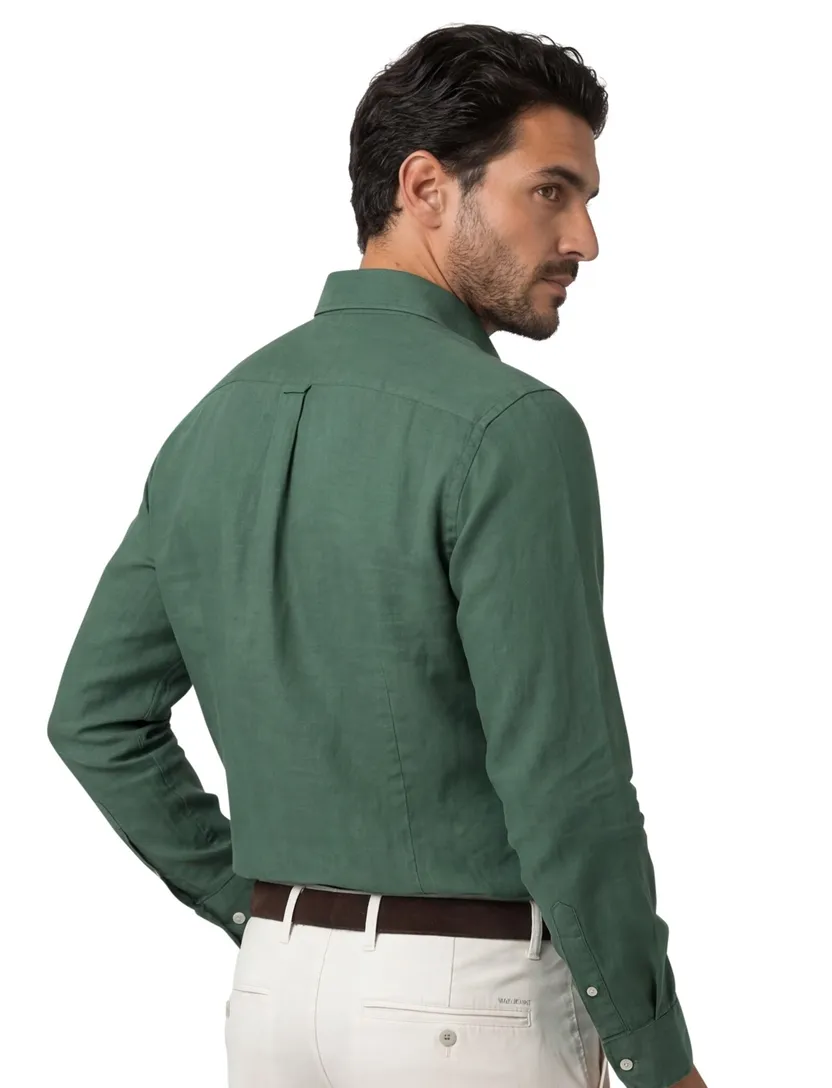 Groen linnen John Miller Slim Fit overhemd