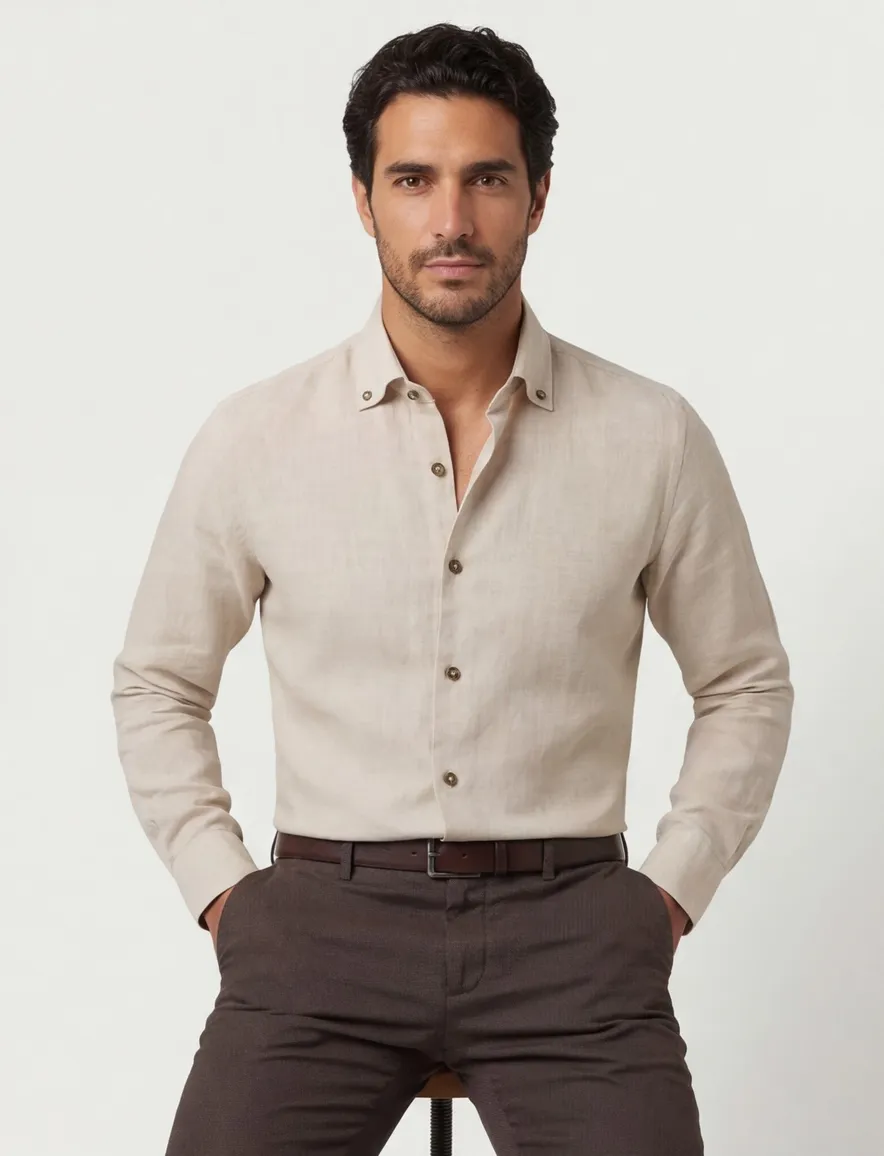 John Miller overhemd slim fit beige 5142128-61
