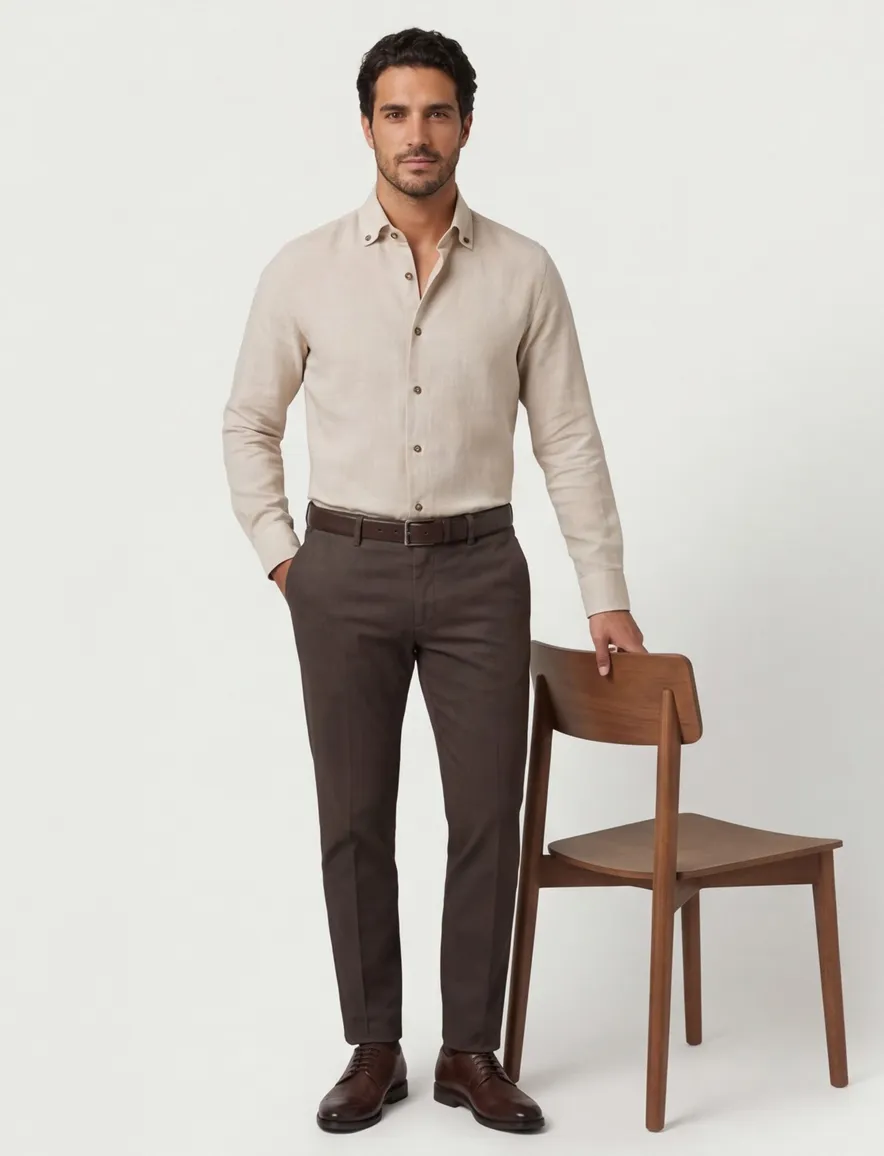 Overhemd John Miller Slim Fit beige linnen