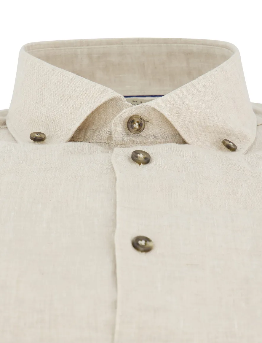 Overhemd John Miller Slim Fit beige linnen