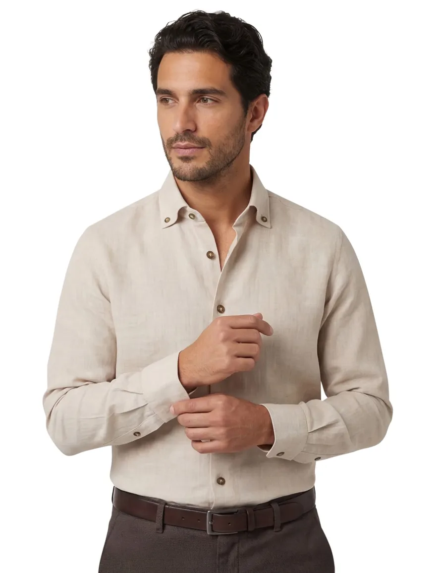 John Miller overhemd slim fit beige 5142128-61