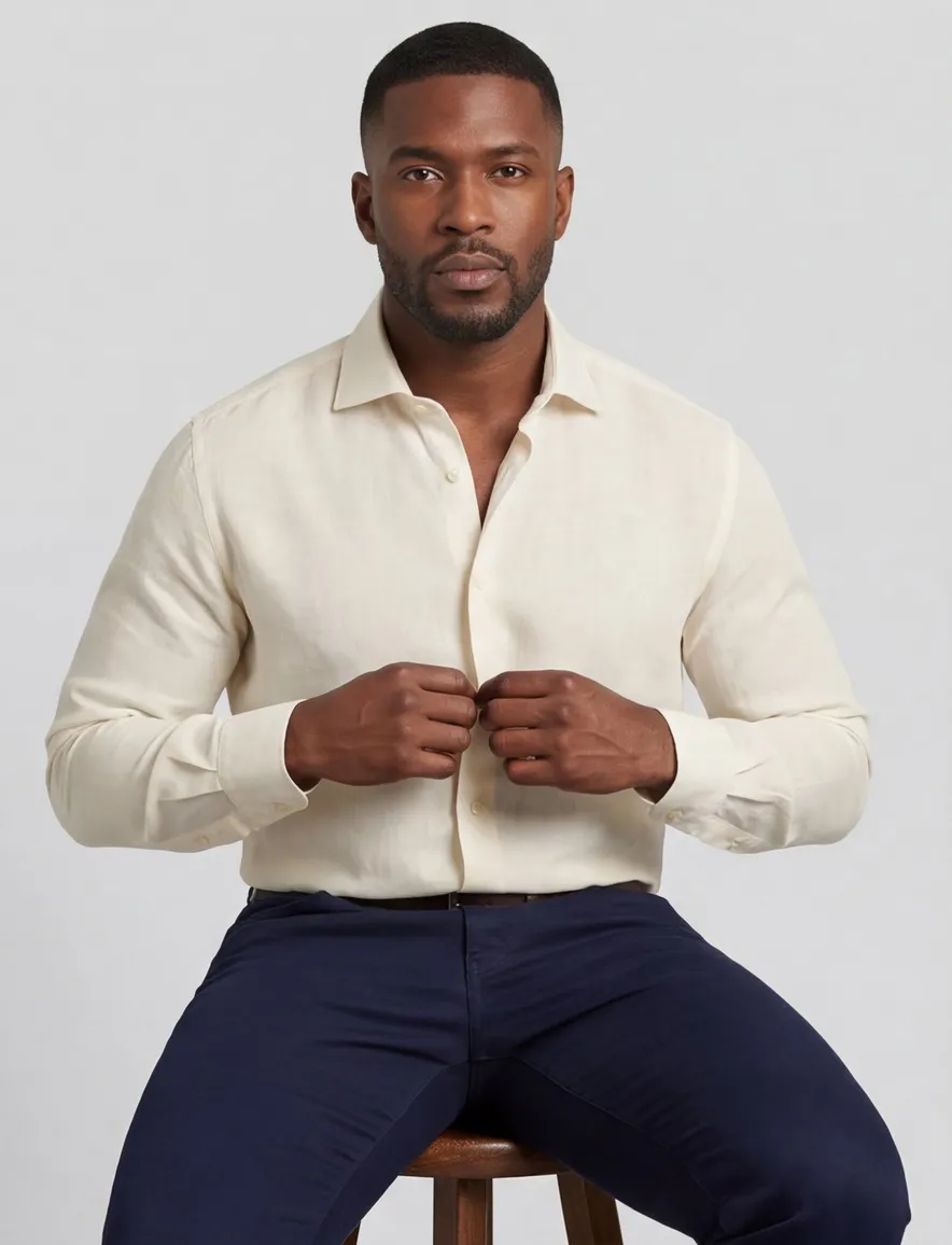John Miller overhemd slim fit beige linnen