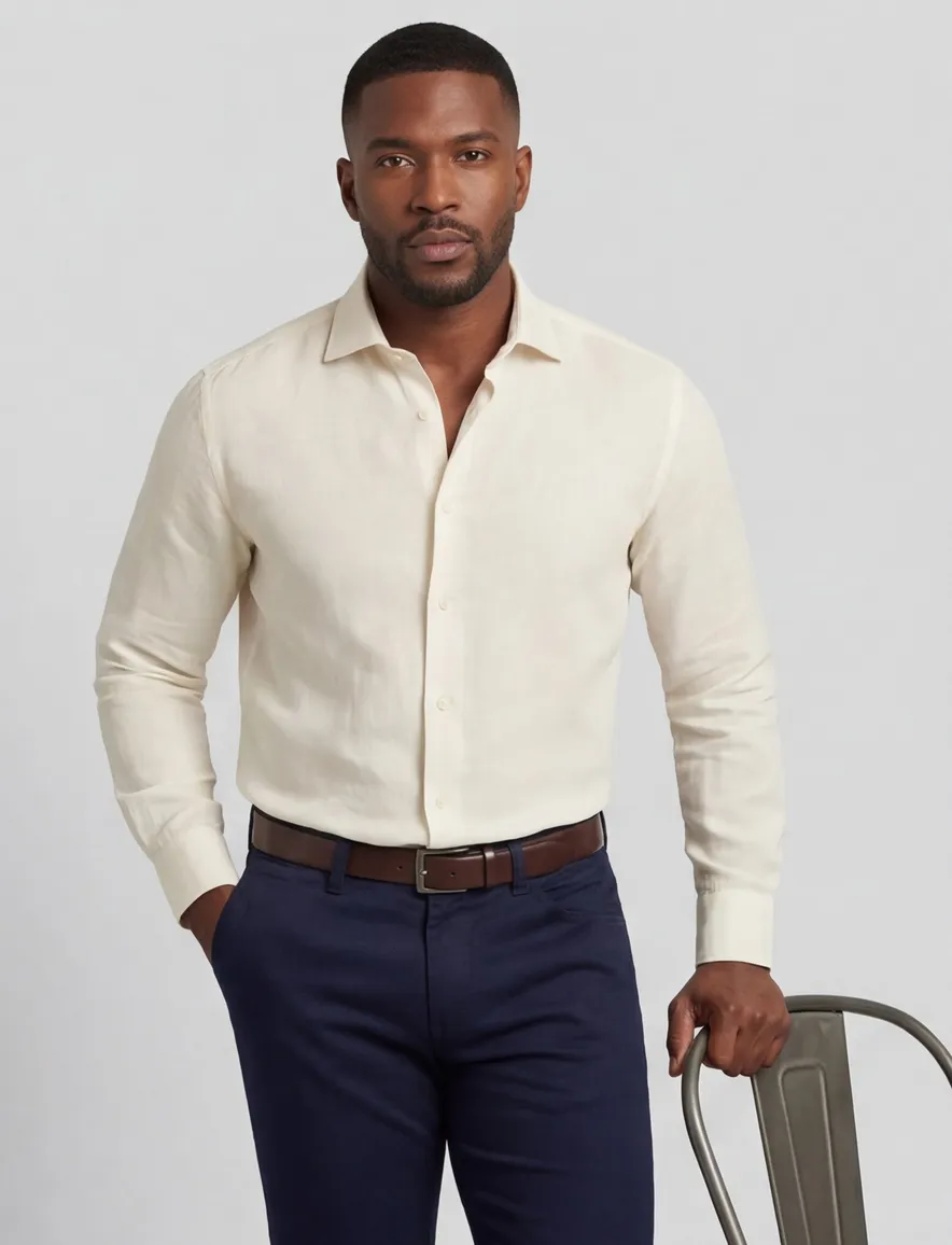 John Miller overhemd slim fit beige linnen