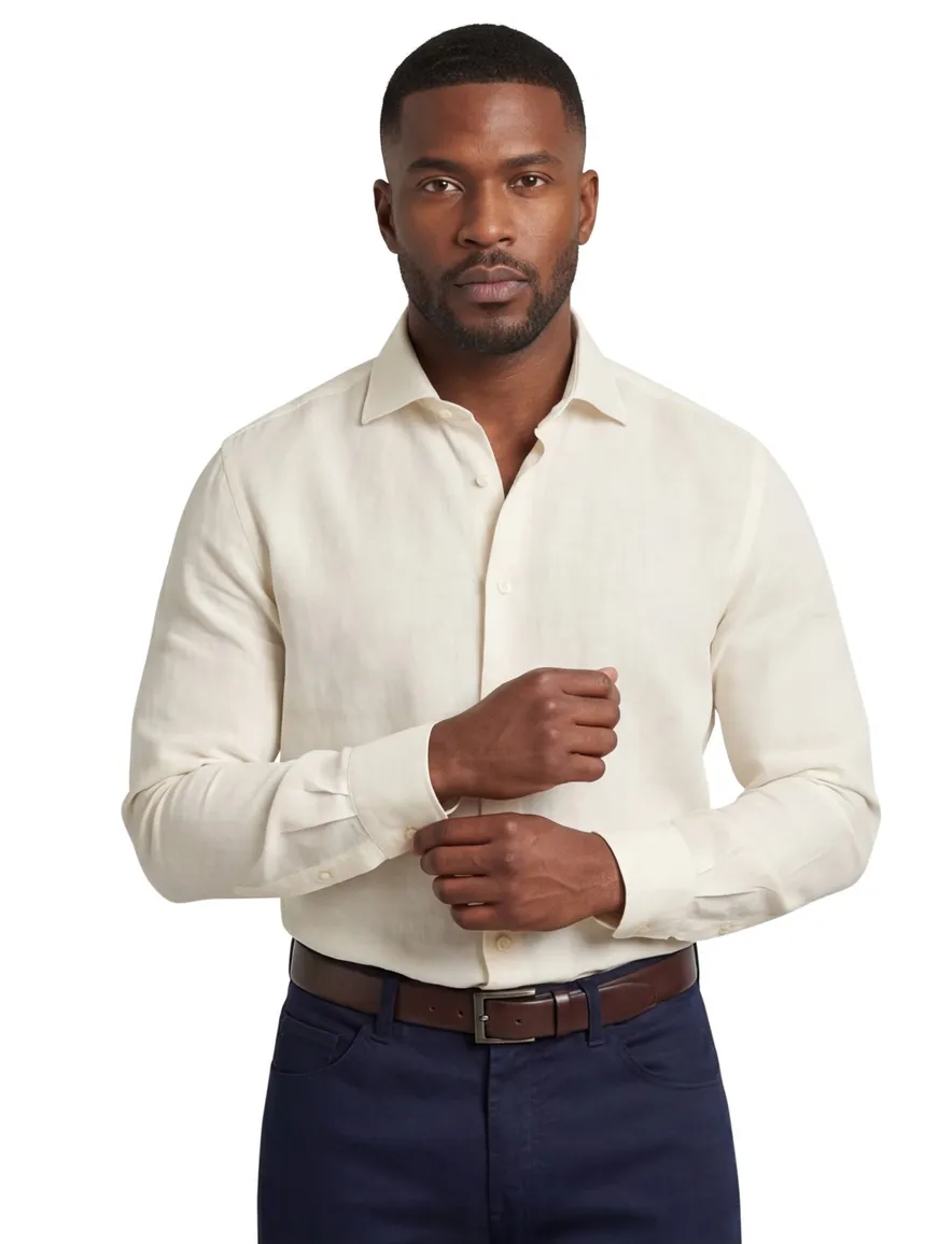 John Miller overhemd slim fit beige linnen