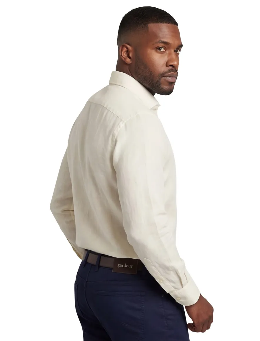 John Miller overhemd slim fit beige linnen