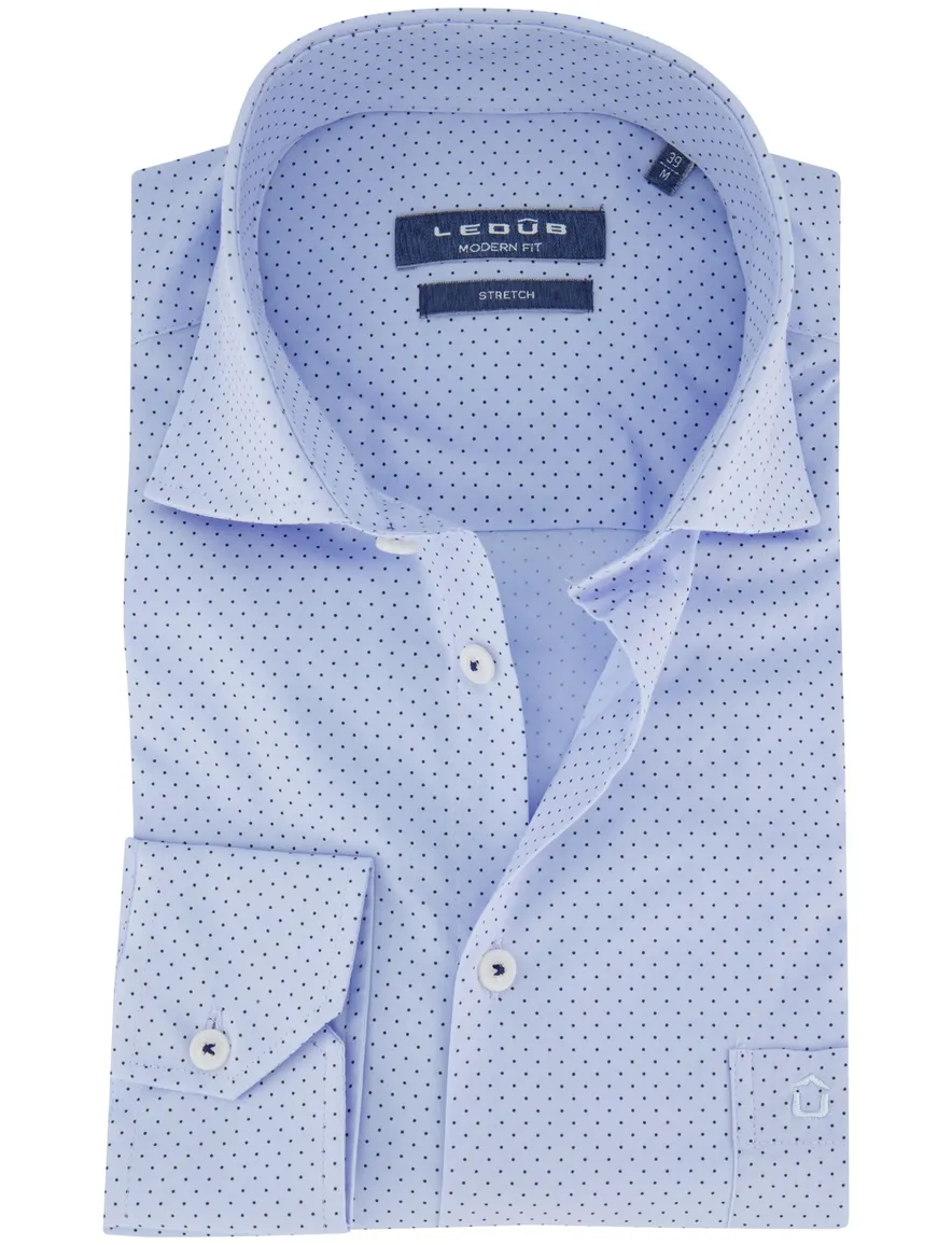 Ledub overhemd modern fit stretch blauw patroon
