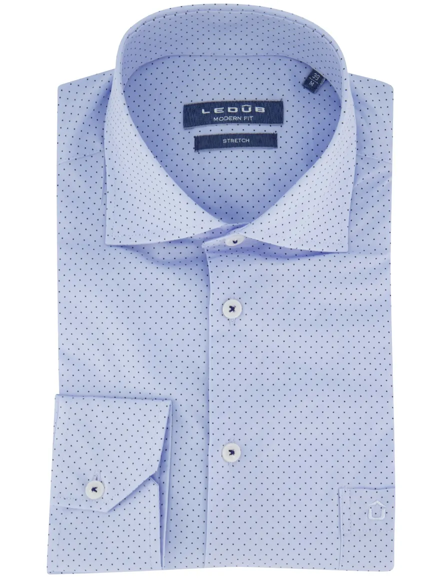 Ledub overhemd modern fit stretch blauw patroon