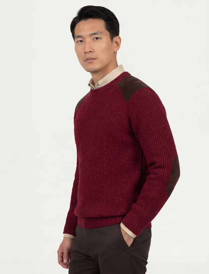 Barbour trui rood gemeleerd gebreid wol lange mouw