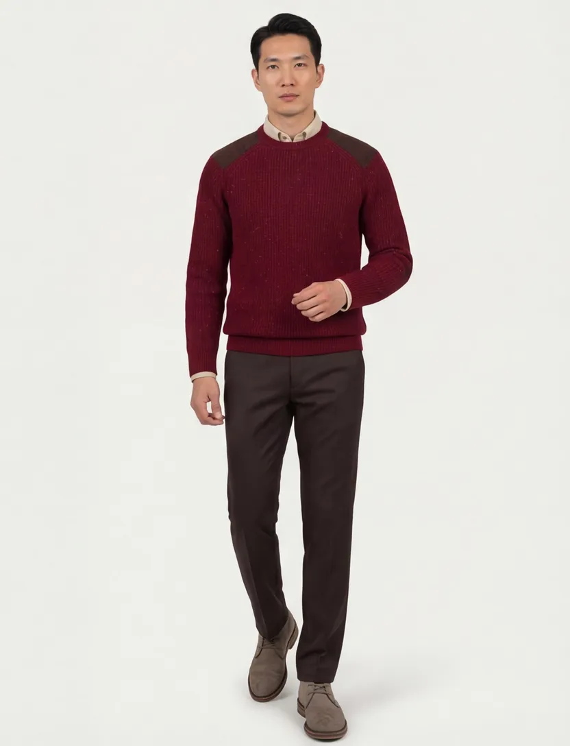 Barbour trui rood gemeleerd gebreid wol lange mouw
