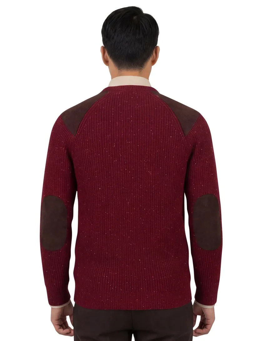 Barbour trui rood gemeleerd gebreid wol lange mouw