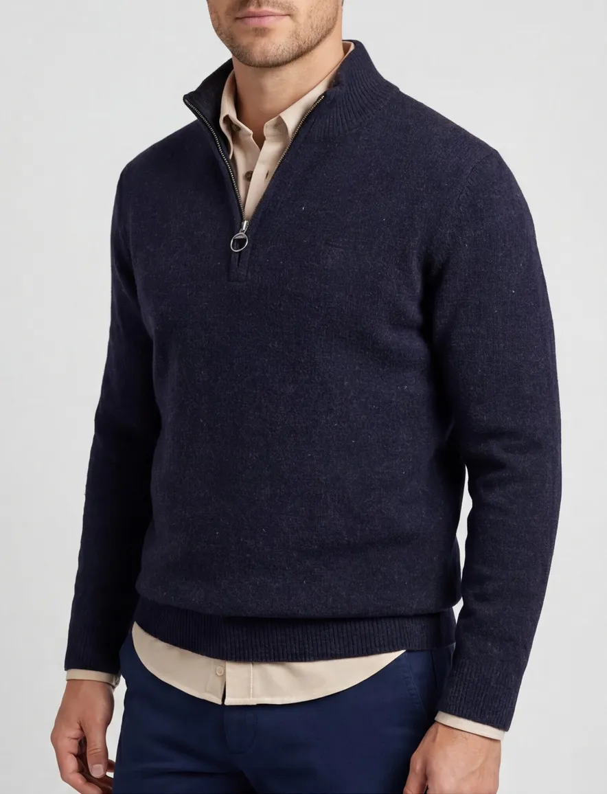 Barbour trui donkerblauw effen normale fit wol