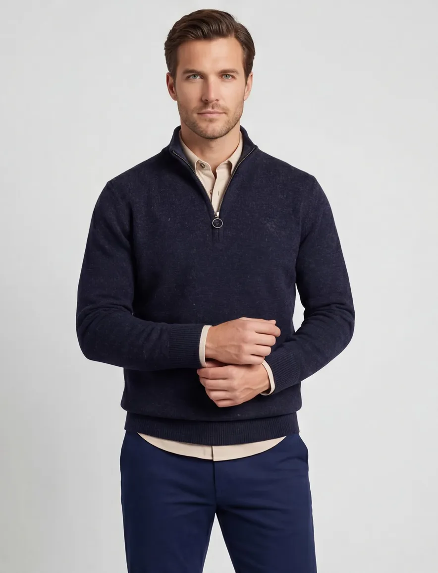Barbour trui donkerblauw effen normale fit wol