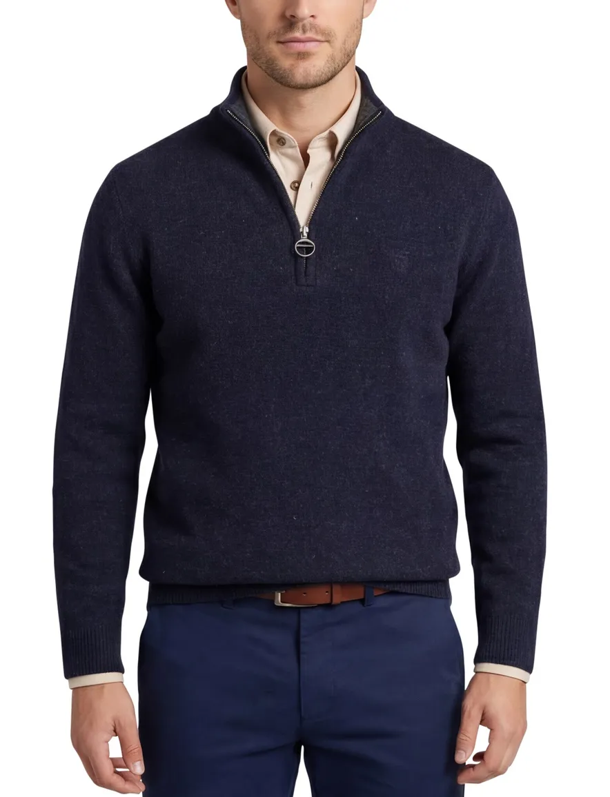 Barbour trui donkerblauw effen normale fit wol