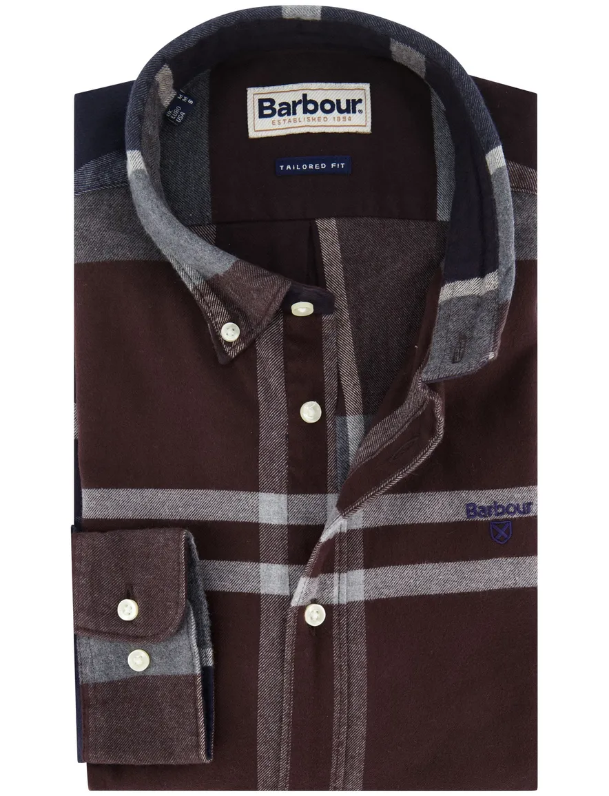 Barbour tailored fit casual overhemd aubergine geruit