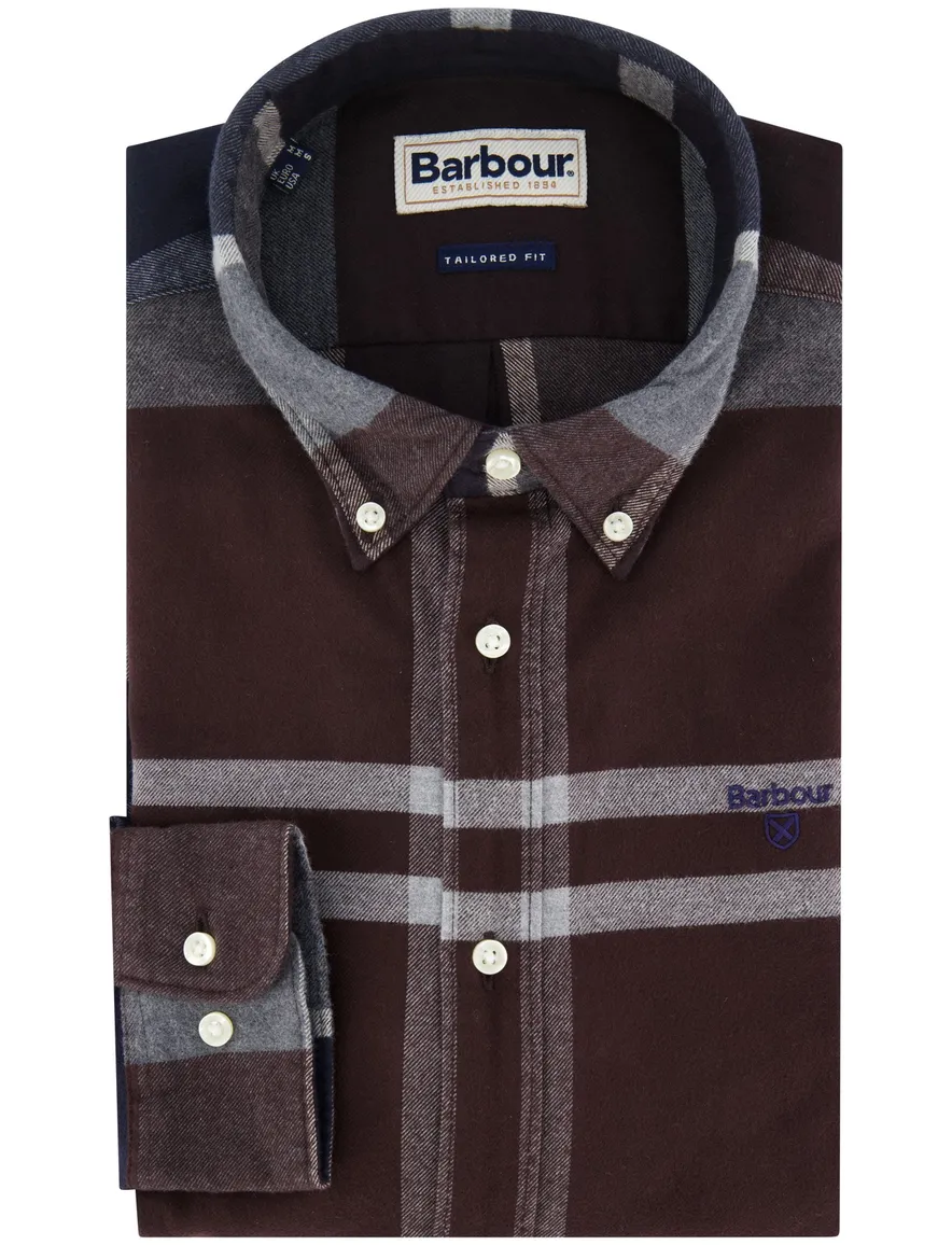 Barbour tailored fit casual overhemd aubergine geruit