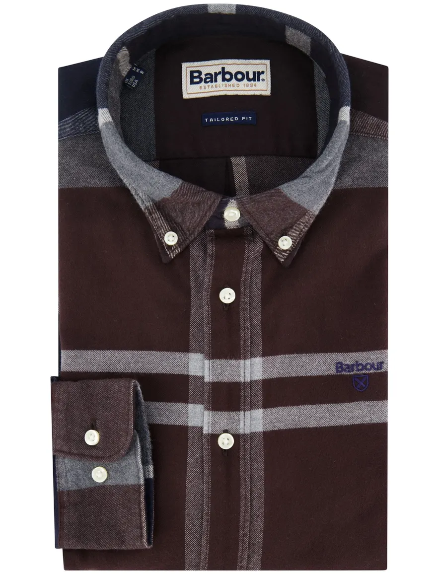 Barbour tailored fit casual overhemd aubergine geruit
