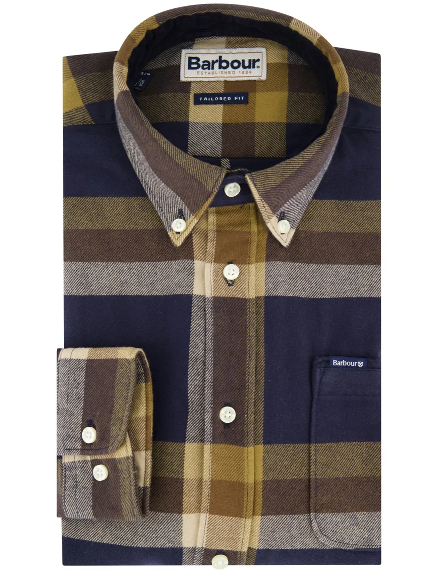 Barbour tailored fit casual overhemd geel navy geruit