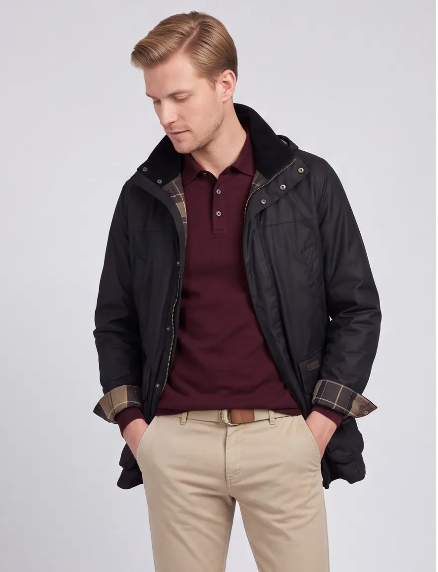 Barbour waxjas effen donkerblauw normale fit