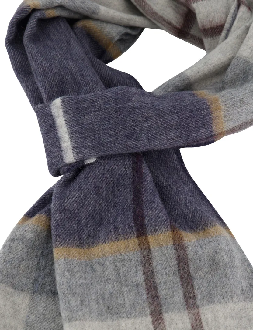 Barbour Sjaal blauw grijs ruit wol