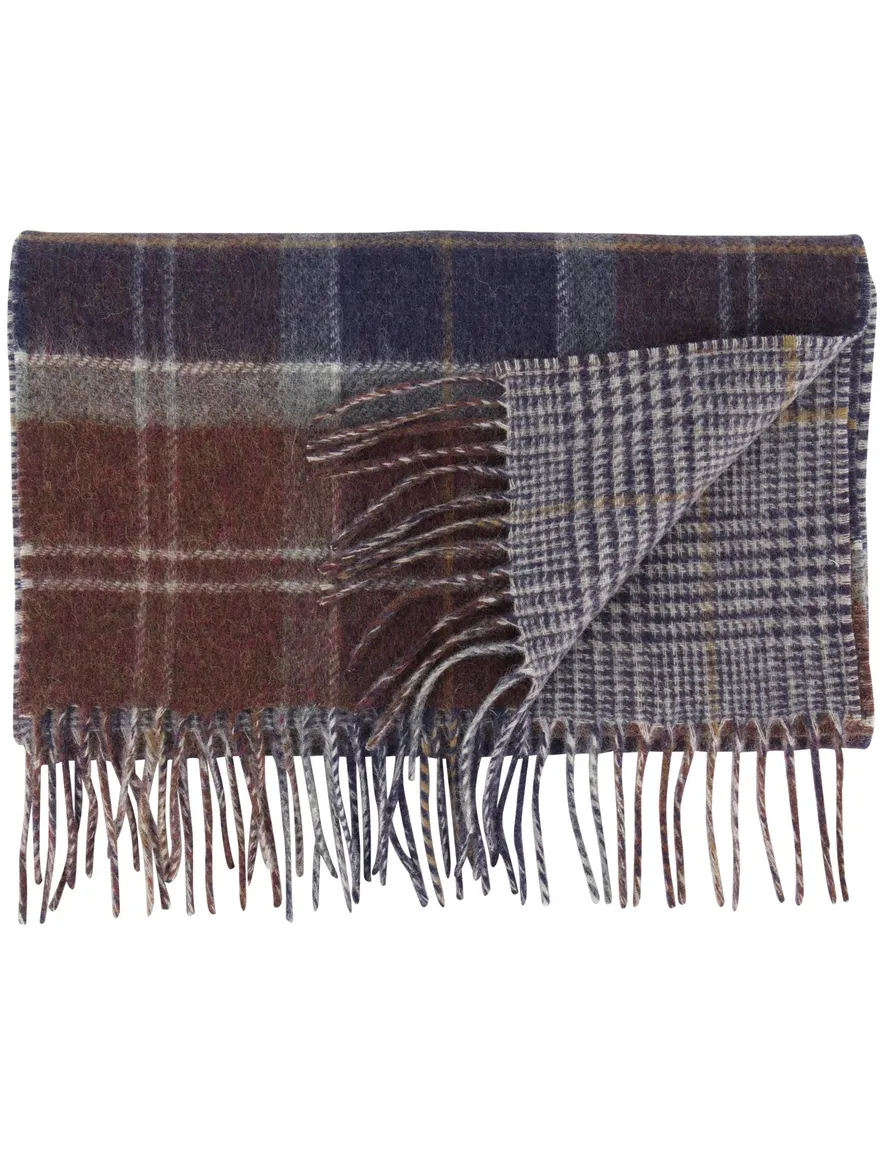 Barbour sjaal bruin navy geruit lamswol