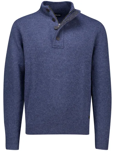 Barbour Barbour trui blauw half zip knopen wol