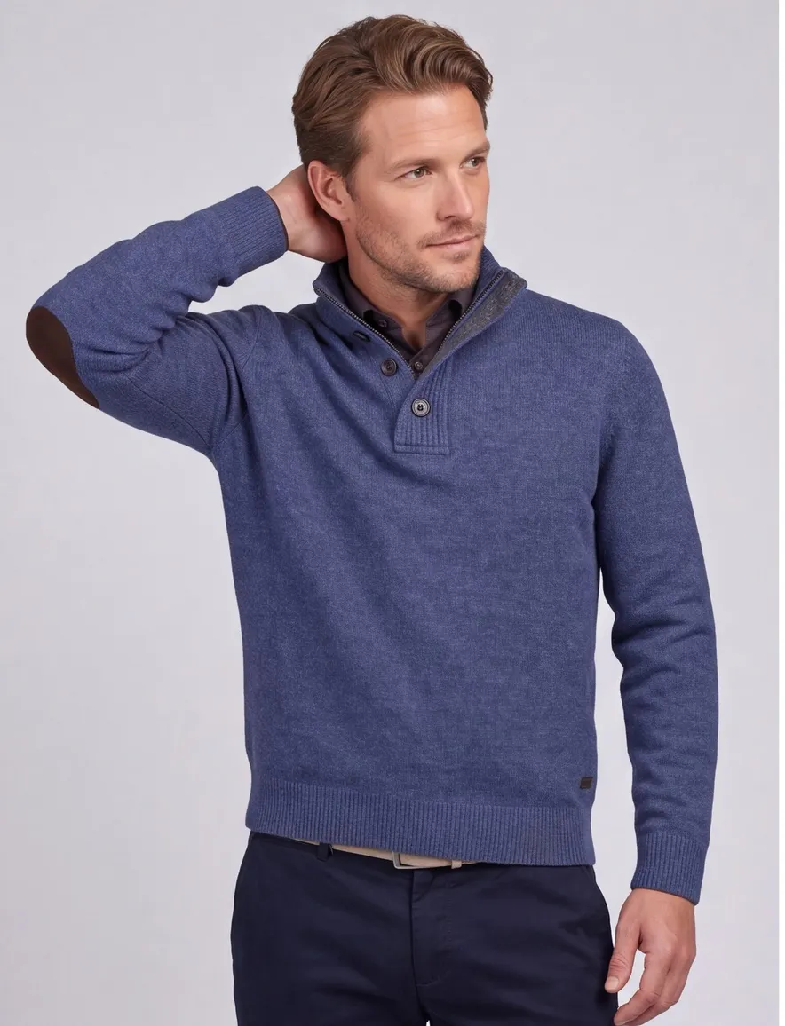 Barbour trui blauw half zip knopen wol
