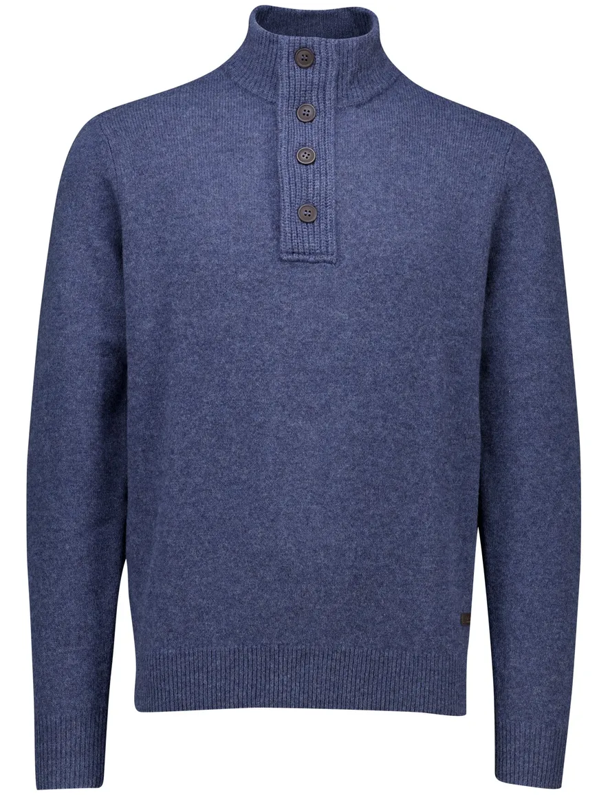 Barbour trui blauw half zip knopen wol