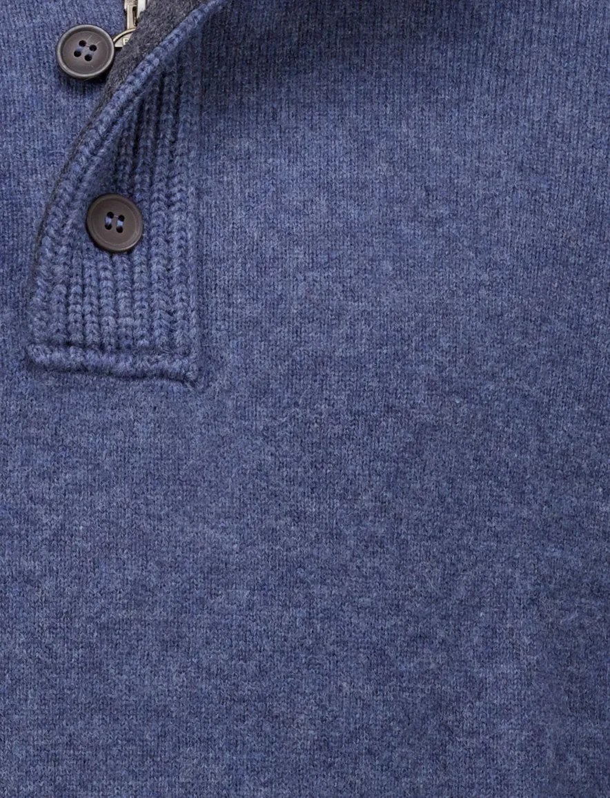Barbour trui blauw half zip knopen wol