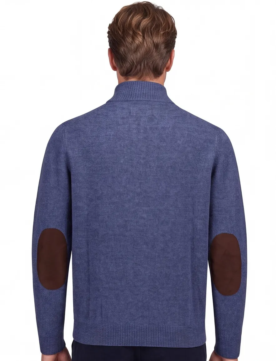 Barbour trui blauw half zip knopen wol