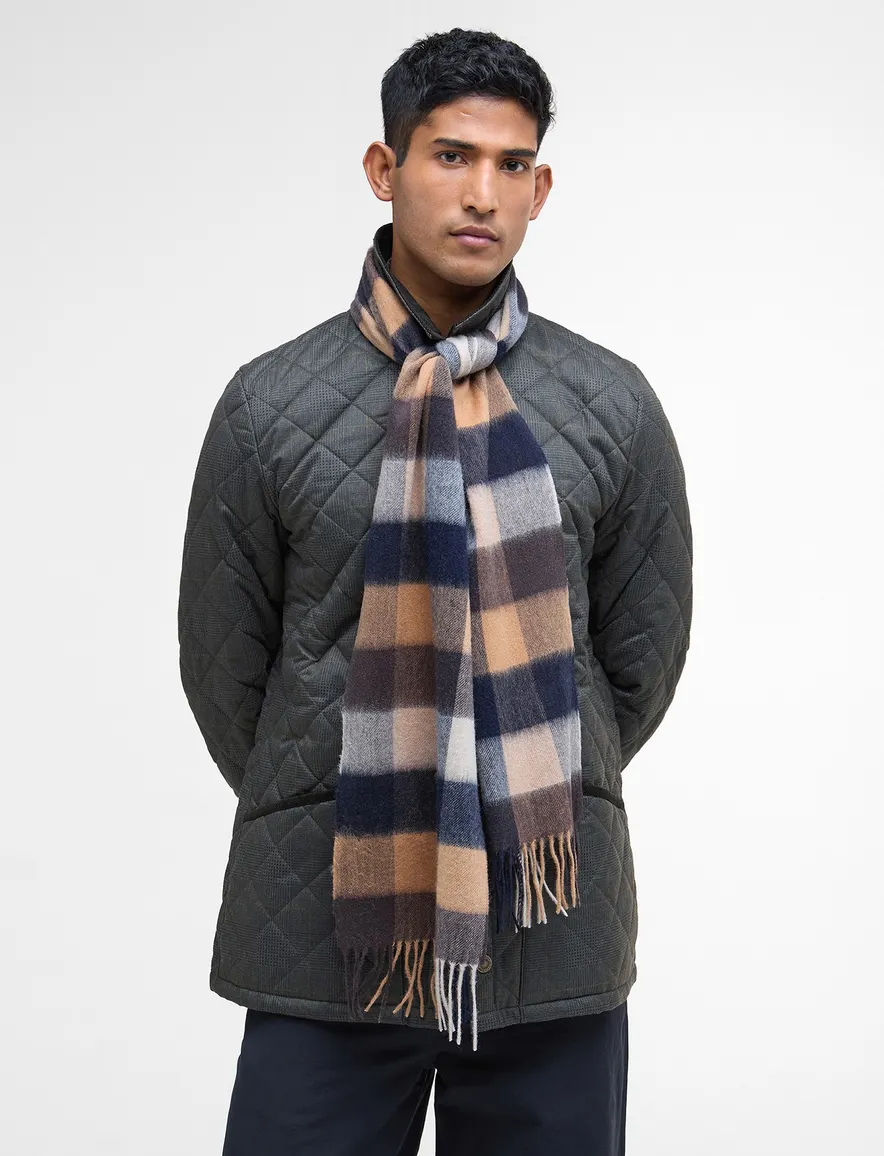 Barbour Sjaal donkerblauw geel ruit