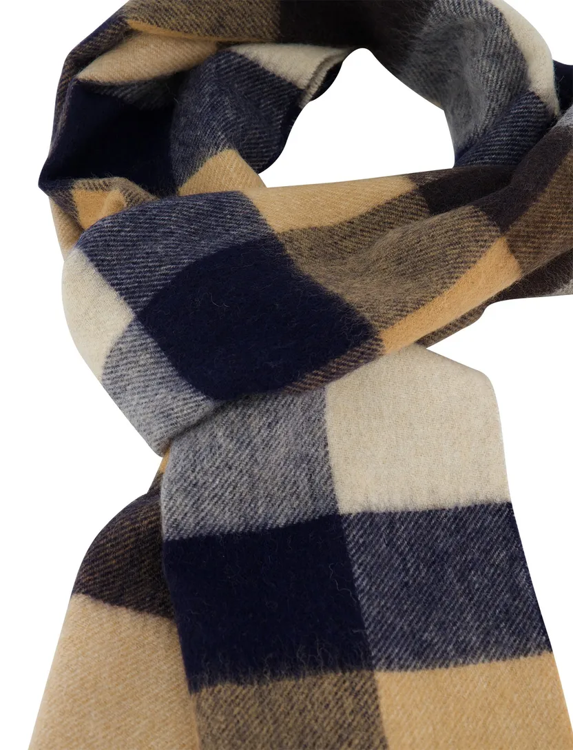 Barbour Sjaal donkerblauw geel ruit