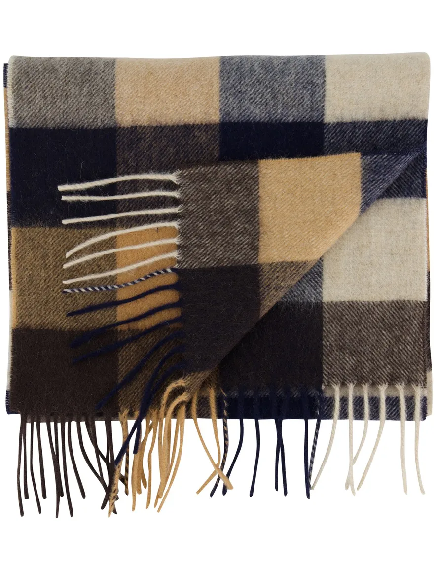 Barbour Sjaal donkerblauw geel ruit