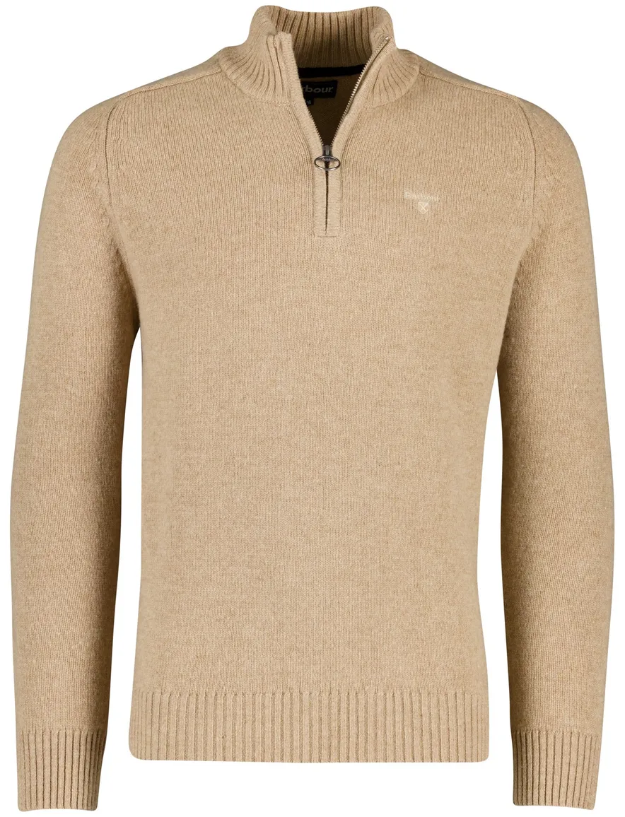Barbour trui beige half zip wol