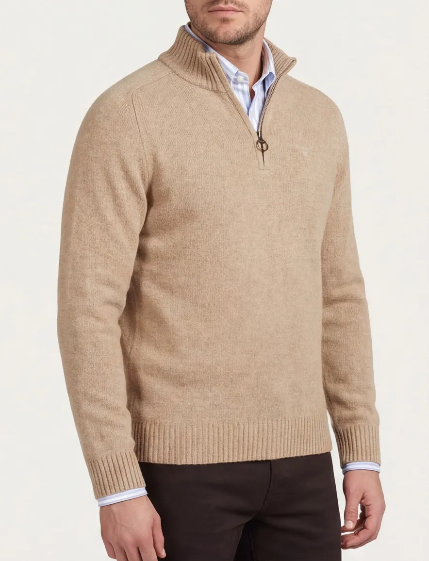 Barbour trui beige half zip wol
